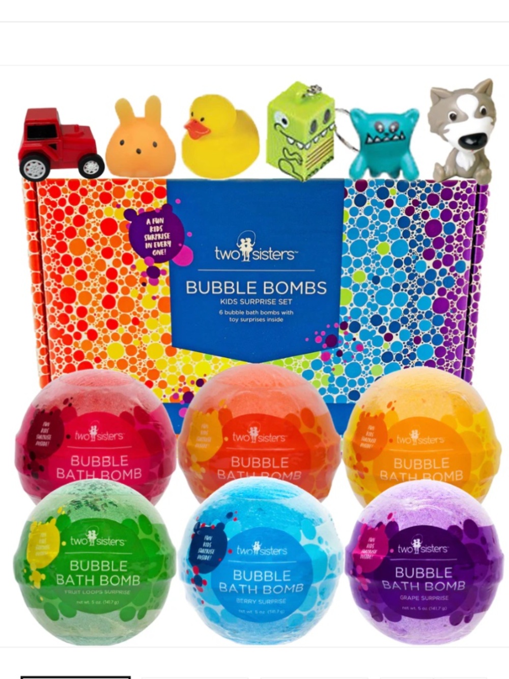 TWO SISTERS BUBBLE BATH BOMBS KIDS SURPRISE SET OF 6